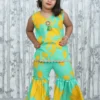 Aqua & Yellow Floral Kids Garara Set with Lace Detailing