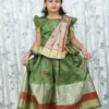 Green Banarasi 3-Piece Kids Dress with Skirt, Top & Designer Dupatta