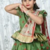 Green Banarasi 3-Piece Kids Dress with Skirt, Top & Designer Dupatta