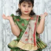 Green Banarasi 3-Piece Kids Dress with Skirt, Top & Designer Dupatta