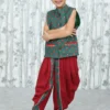 Boys’ 2-Piece Festive Set – Maroon Delta Dhoti Pant with Lined Green Cotton Printed Jacket