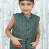 Boys’ 2-Piece Festive Set – Maroon Delta Dhoti Pant with Lined Green Cotton Printed Jacket