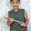 Boys’ 2-Piece Festive Set – Maroon Delta Dhoti Pant with Lined Green Cotton Printed Jacket