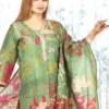 Green & Red Placement Print Chanderi Kurta with Dupatta (2 Pc Set)