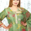 Green & Red Placement Print Chanderi Kurta with Dupatta (2 Pc Set)