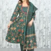 Green Sanganeri Handblock 3-Piece Cotton Suit with Embroidered Neck