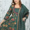 Green Sanganeri Handblock 3-Piece Cotton Suit with Embroidered Neck