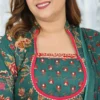Green Sanganeri Handblock 3-Piece Cotton Suit with Embroidered Neck