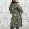 Kids Green Anarkali Kurti Pant Set in Cotton Sanganeri Print with Neck Detailing