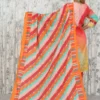 Sunset Orange Digital Print 3-Piece Cotton Suit with Beaded Hem Detailing