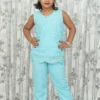 Sky Blue 2-Piece Embroidered Kids Set in Delta and Net Fabric