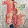 Peach Floral Chanderi Kurti with Multicolor Dupatta – 2 Pc Set