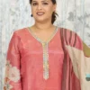 Peach Floral Chanderi Kurti with Multicolor Dupatta – 2 Pc Set
