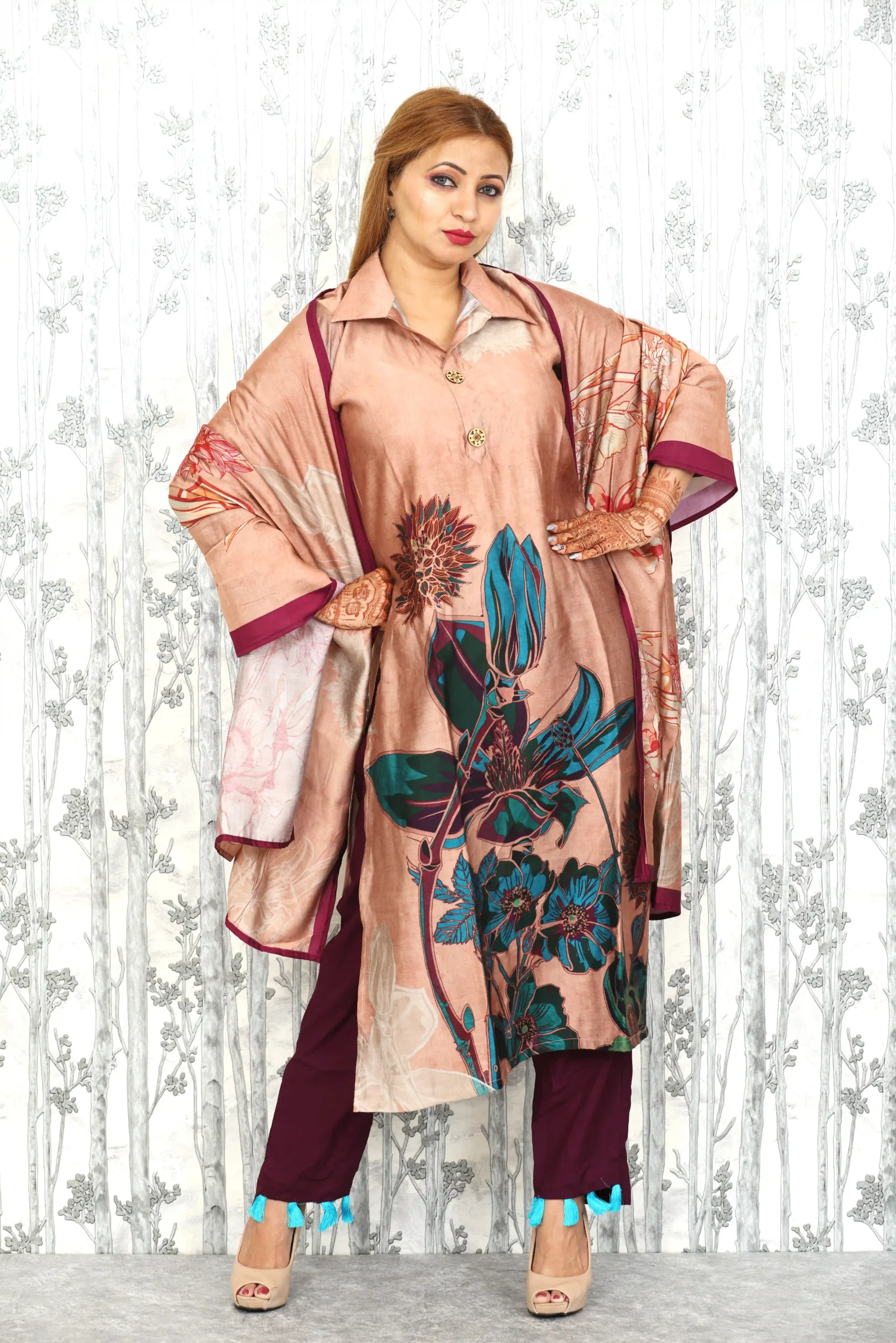 Elegant Digital Print Muslin Suit Set – 3 Piece