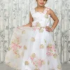White Organza Kids 3-Piece Set with One-Shoulder Top and Dupatta