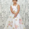White Organza Kids 3-Piece Set with One-Shoulder Top and Dupatta