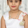 White Organza Kids 3-Piece Set with One-Shoulder Top and Dupatta