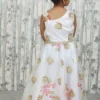 White Organza Kids 3-Piece Set with One-Shoulder Top and Dupatta