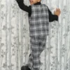 Boys' 3-Piece Formal Dress – Grey Checked Waistcoat, Pants & Black Shirt in Premium Fabric