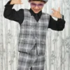 Boys' 3-Piece Formal Dress – Grey Checked Waistcoat, Pants & Black Shirt in Premium Fabric