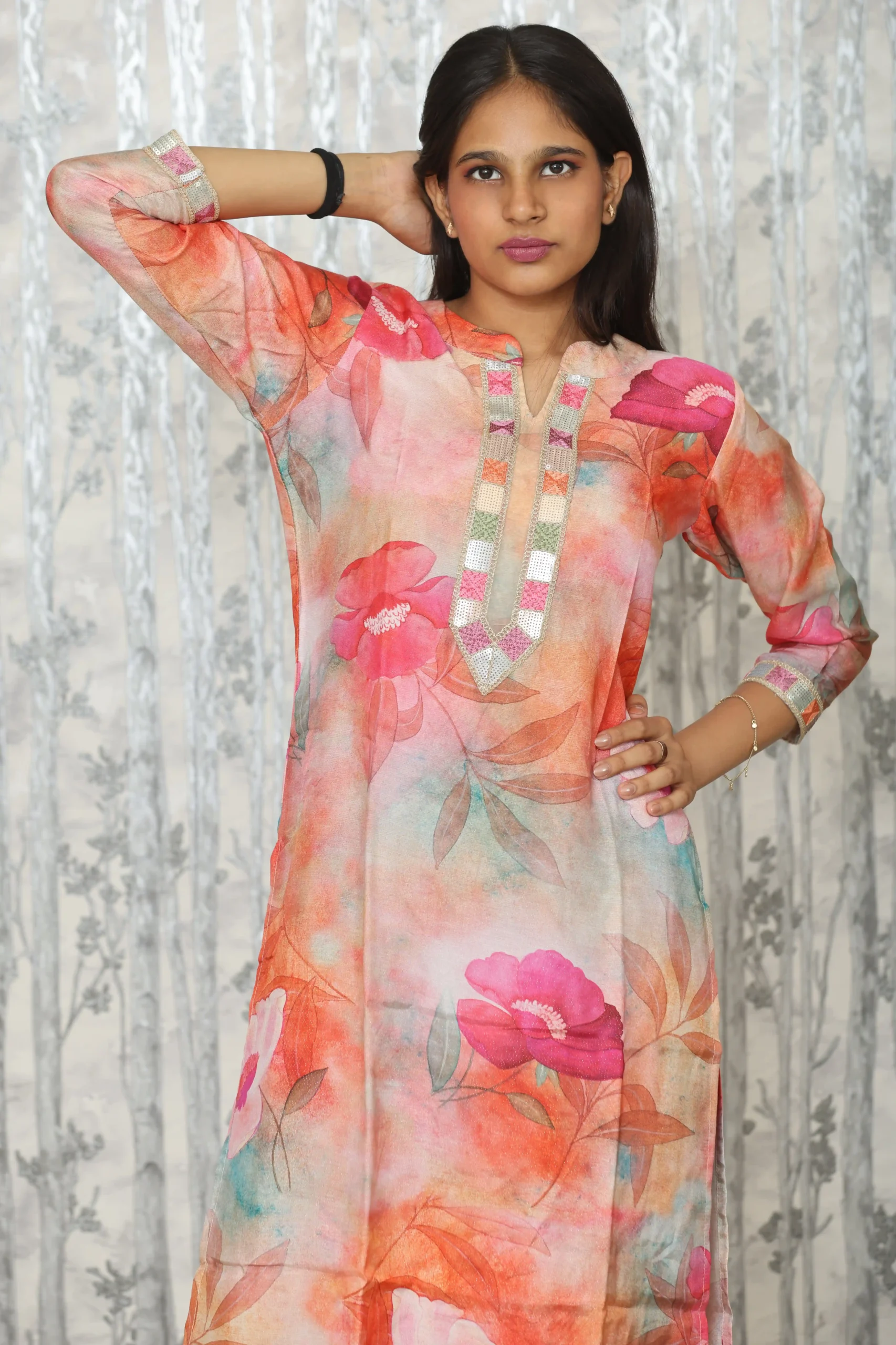 Floral Digital Print Kurti with Maroon Rayon Pants – Kaudi Detailing