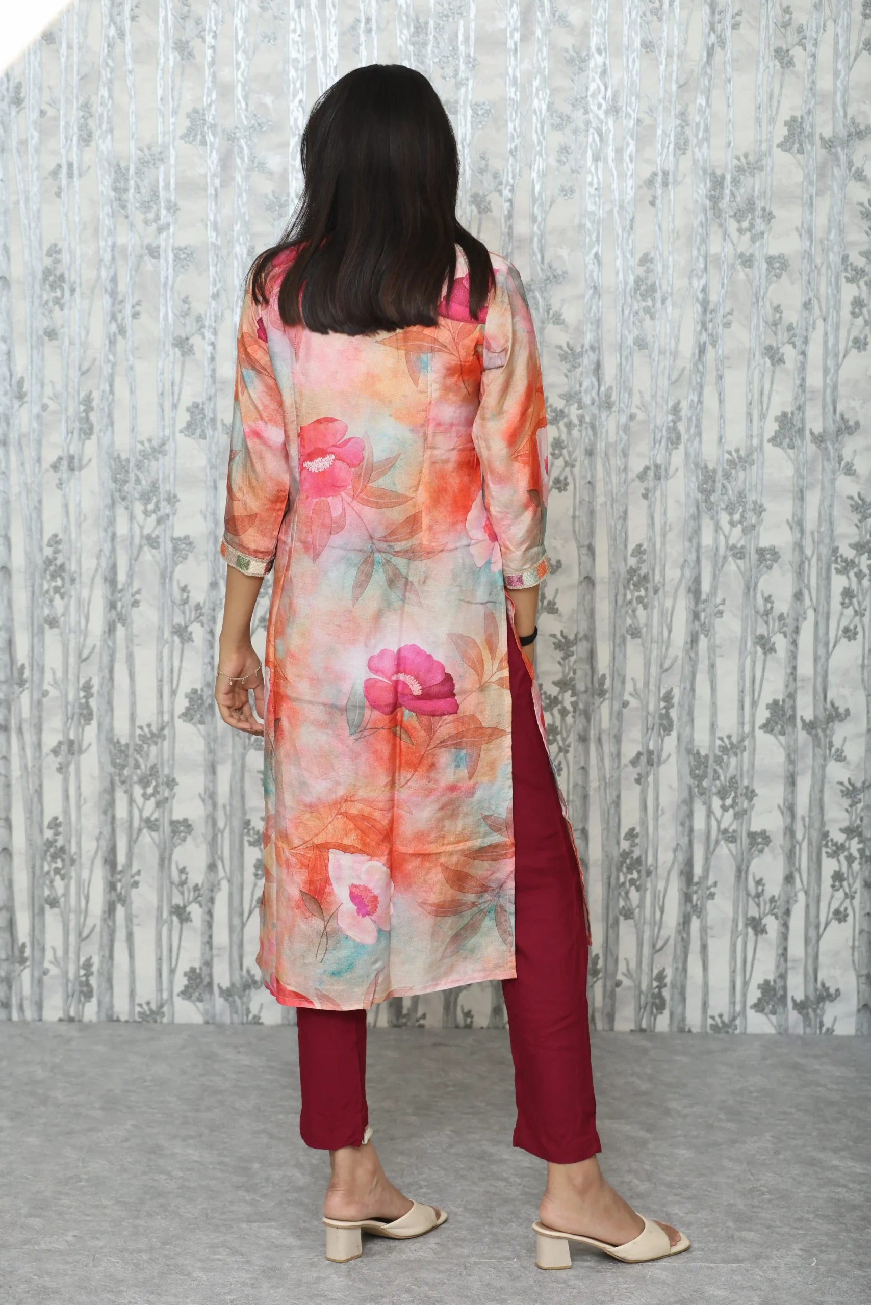 Floral Digital Print Kurti with Maroon Rayon Pants – Kaudi Detailing