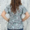 Grey Digital Floral Top with Frilled Collar