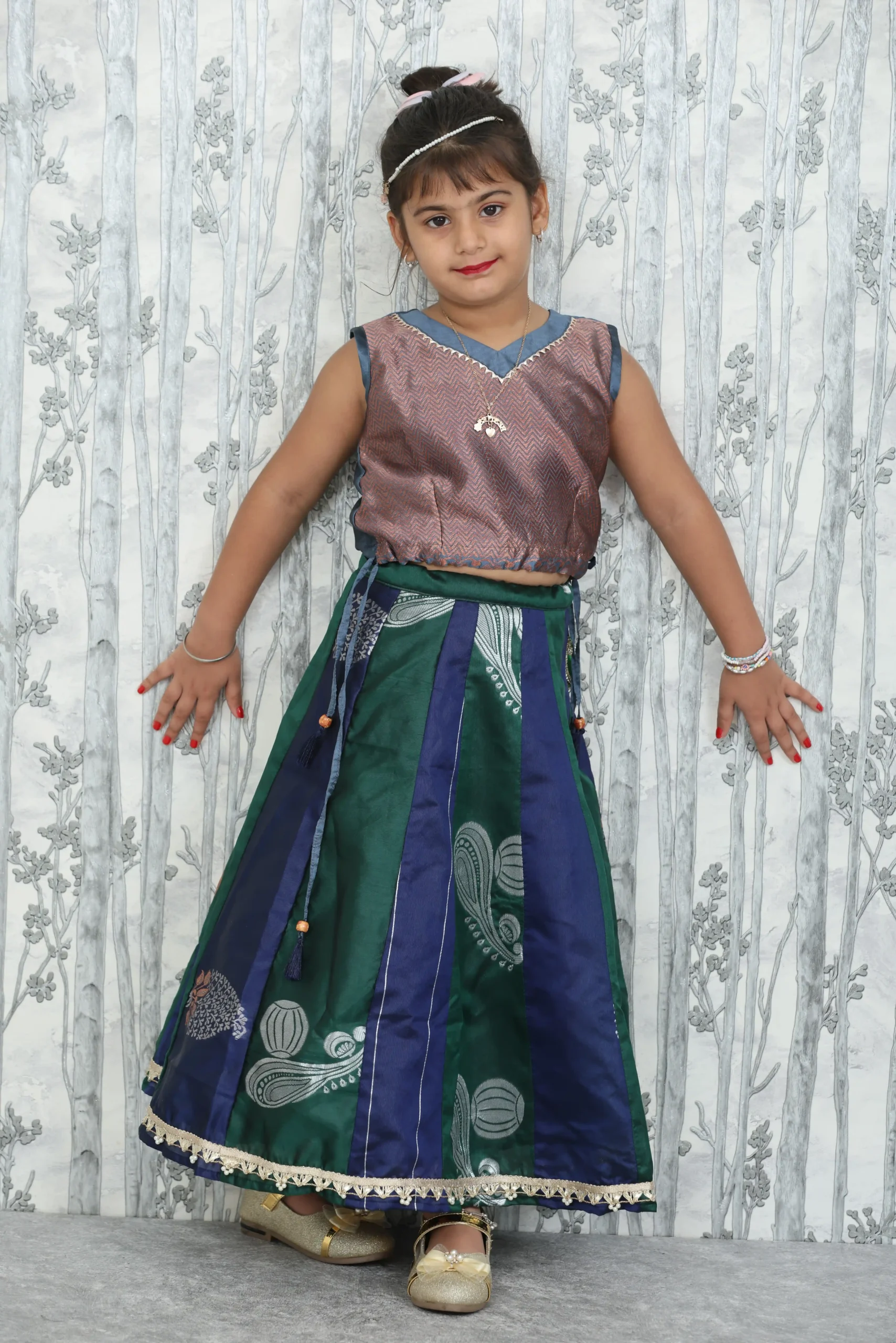 2 Pc Kids Festive Dress – Chanderi Silk Top & Skirt Set