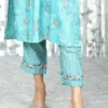 Aqua Blue Monga Silk Suit Set with Parsi Lace Detailing