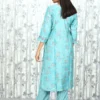 Aqua Blue Monga Silk Suit Set with Parsi Lace Detailing
