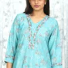 Aqua Blue Monga Silk Suit Set with Parsi Lace Detailing