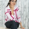 Magenta & White Tie-Dye Crop Shirt with Collar