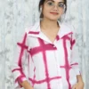 Magenta & White Tie-Dye Crop Shirt with Collar
