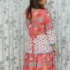 Coral Printed Tiered Cotton Rayon Dress with Pom-Pom Trim