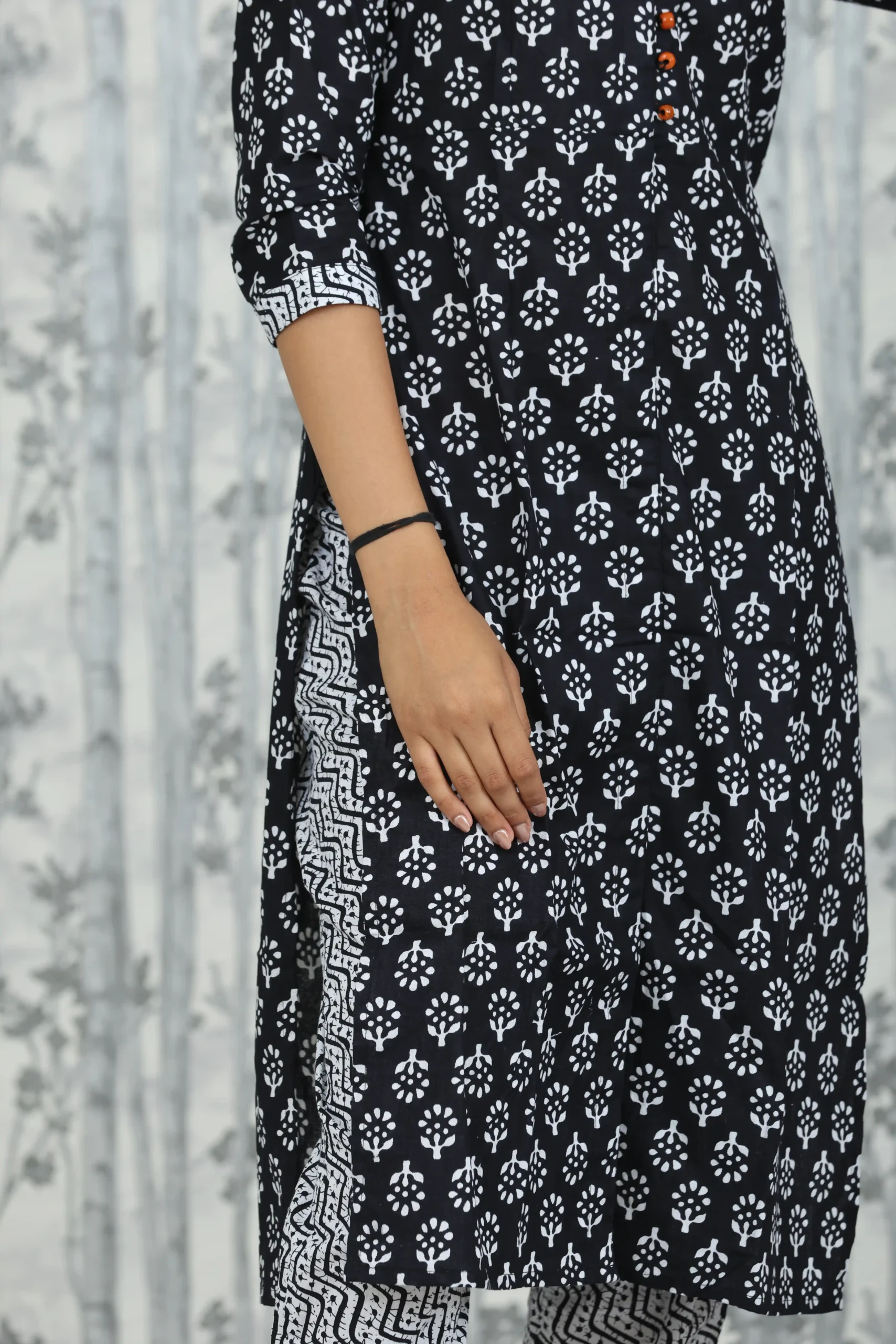 Black & White Handblock Printed Cotton Kurta Set