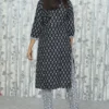 Black & White Handblock Printed Cotton Kurta Set