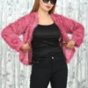Pink Faux Fur Textured Jacket with Pearl Buttons