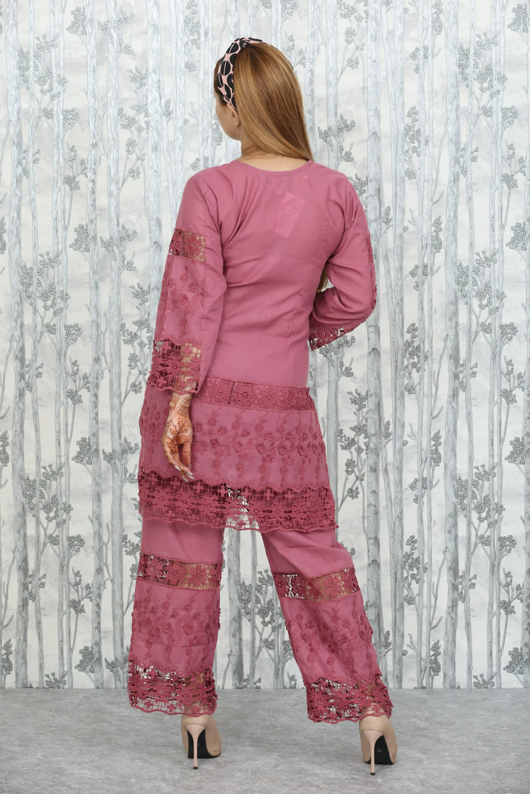 Dusty Rose Cut Work Embroidered Cotton Co-ord Set