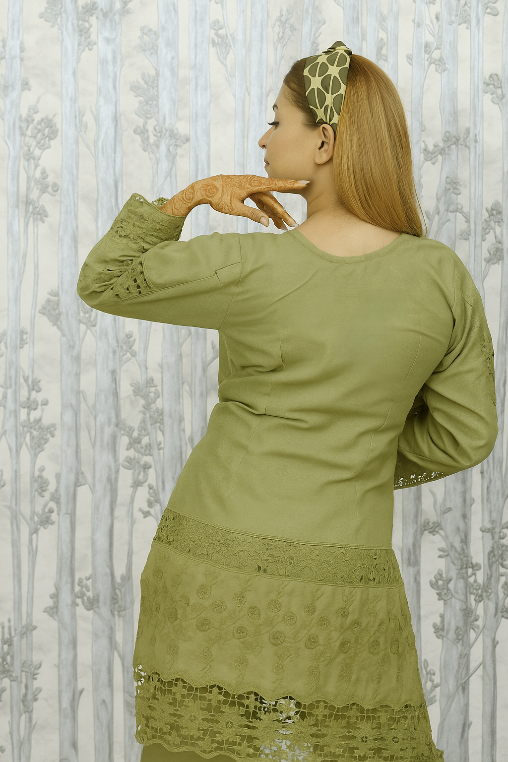 Olive Green Embroidered Cut Work Co-ord Set