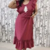 Pink Frilled Midi Dress with Embroidered Yoke