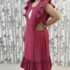 Pink Frilled Midi Dress with Embroidered Yoke