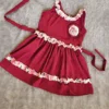 Wine Red Delta Fabric Kids Dress with Floral Ruffles – Nine2Five