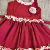 Wine Red Delta Fabric Kids Dress with Floral Ruffles – Nine2Five