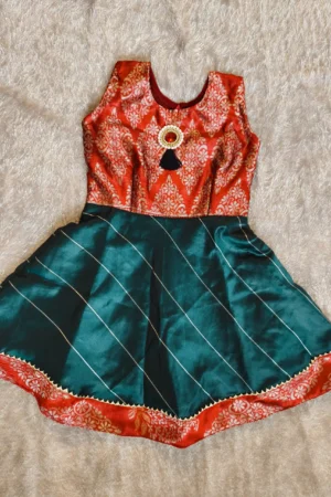 Traditional Red & Green Brocade Kids Frock – Nine2Five