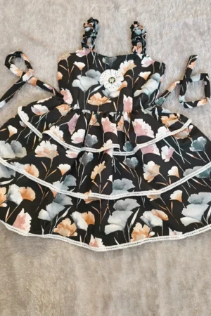 Black Floral Tiered Cotton Frock with Lace – Nine2Five Kids