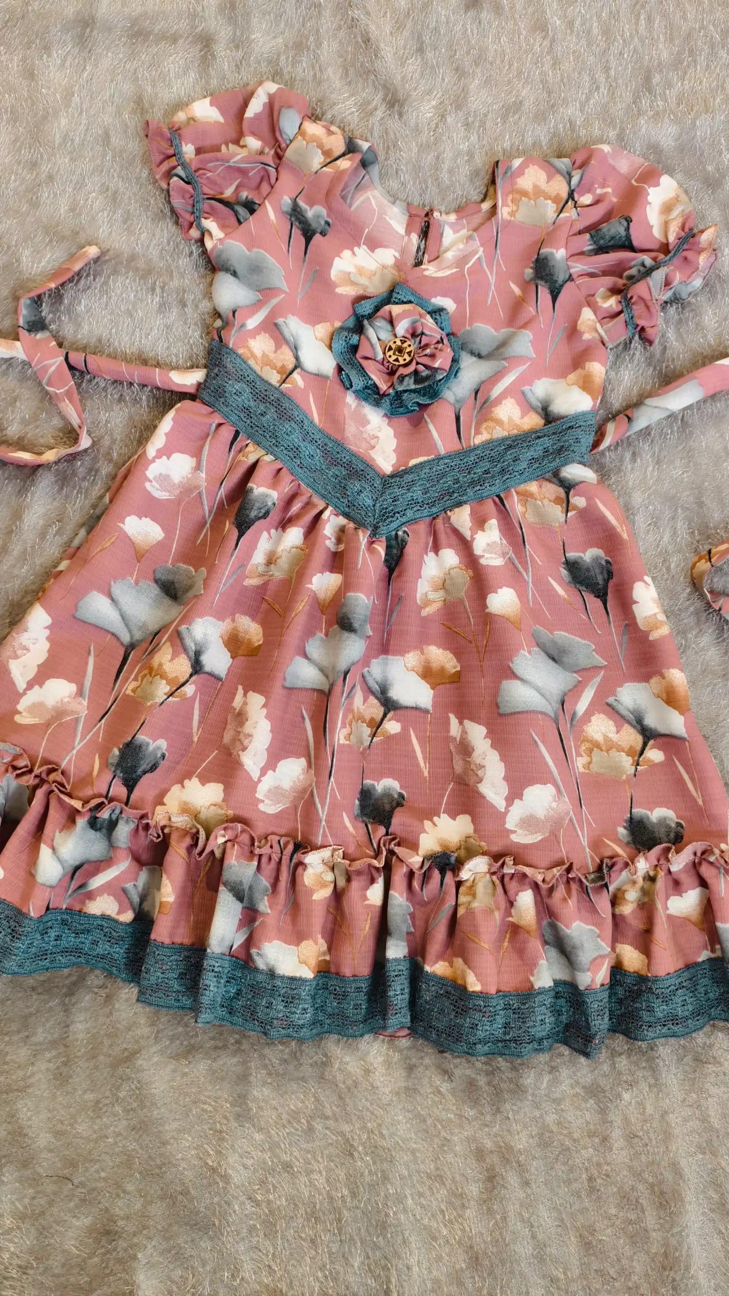 Blush Pink Floral Cotton Frock with Lace Detail – Nine2Five Kids