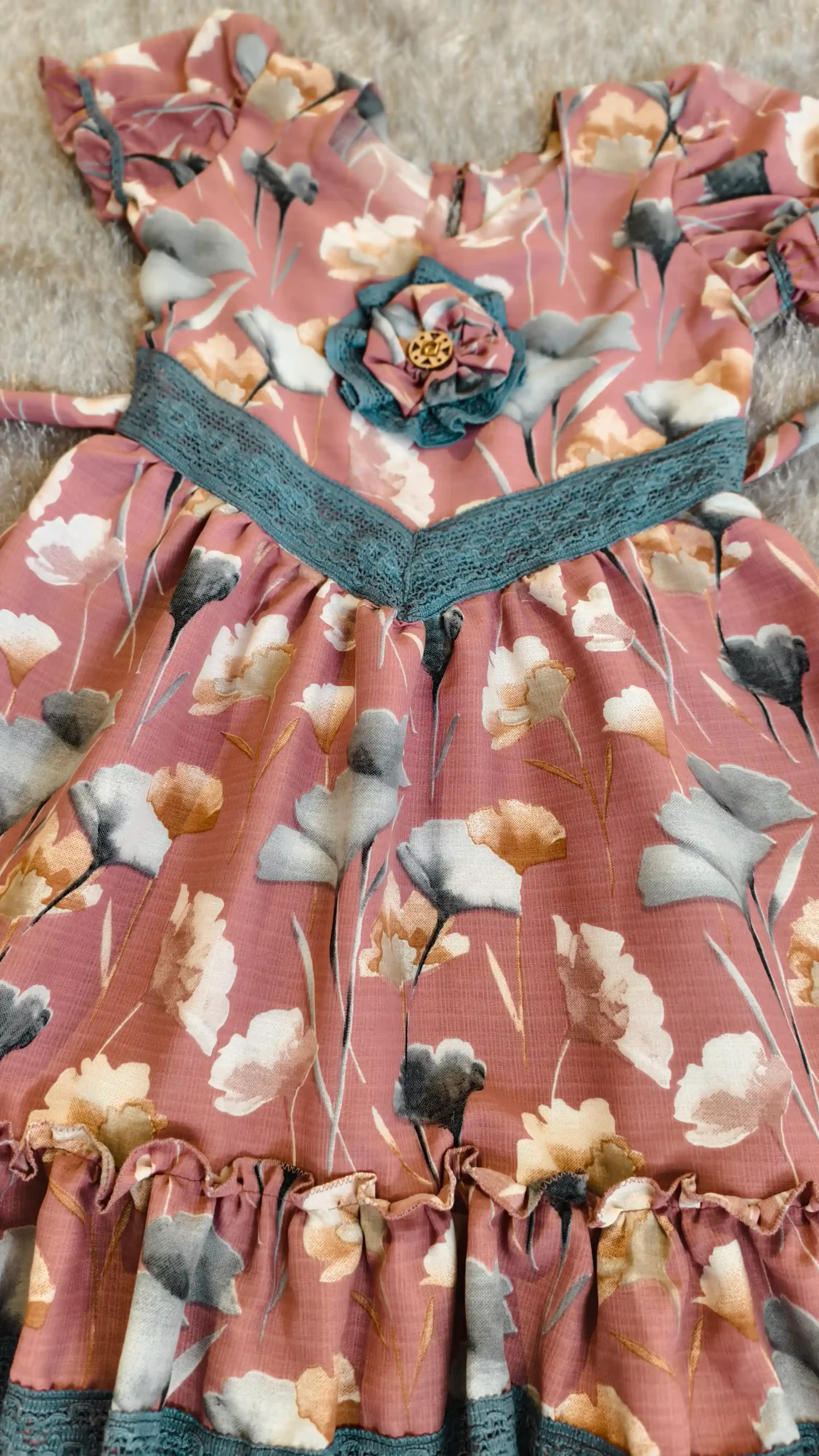 Blush Pink Floral Cotton Frock with Lace Detail – Nine2Five Kids