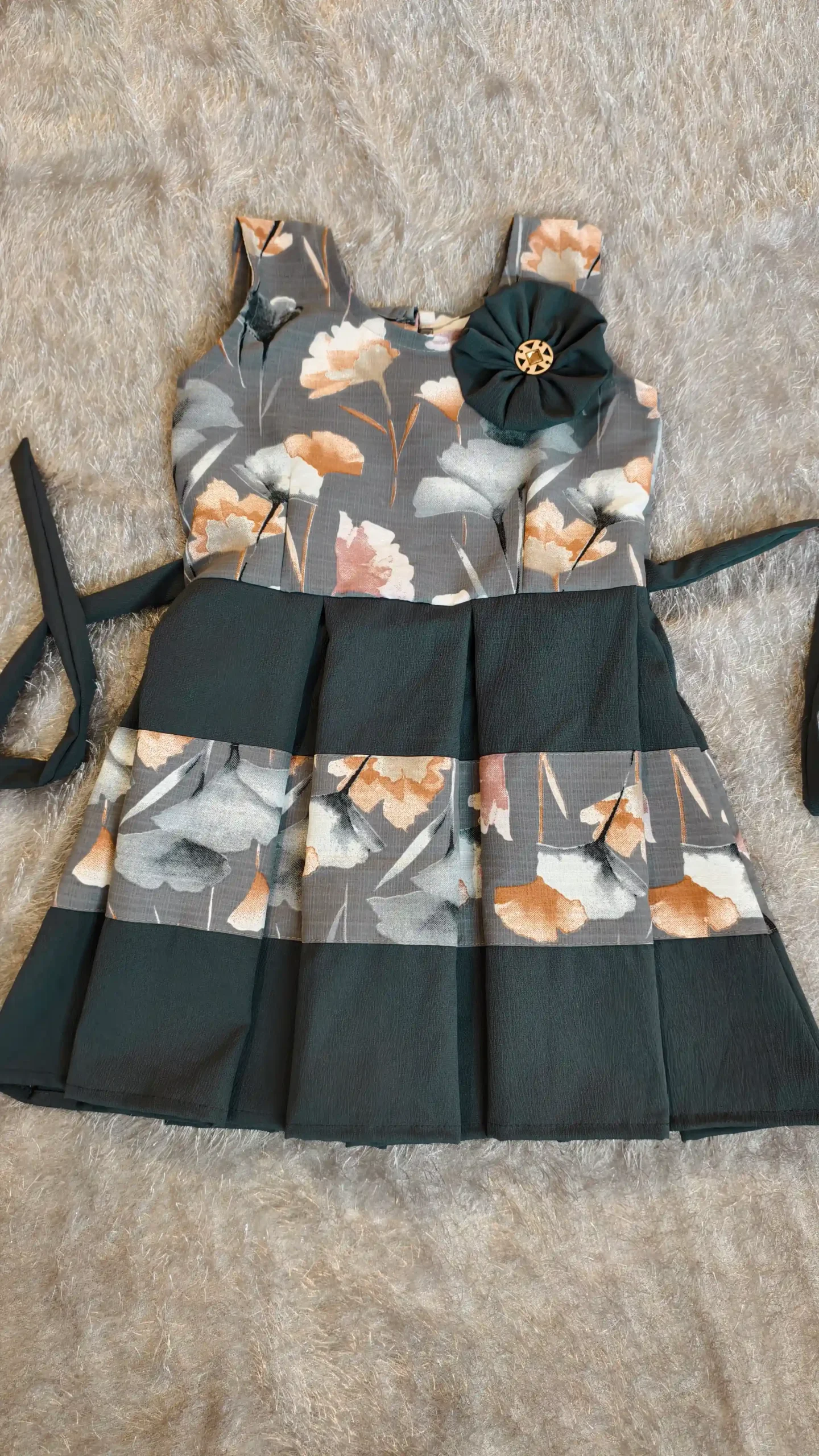 Pastel Cotton Frock with Ruffles & Handmade Flower – Nine2Five