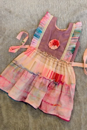 Multicolor Cotton Frock with Pleated Ruffles – Nine2Five Kids