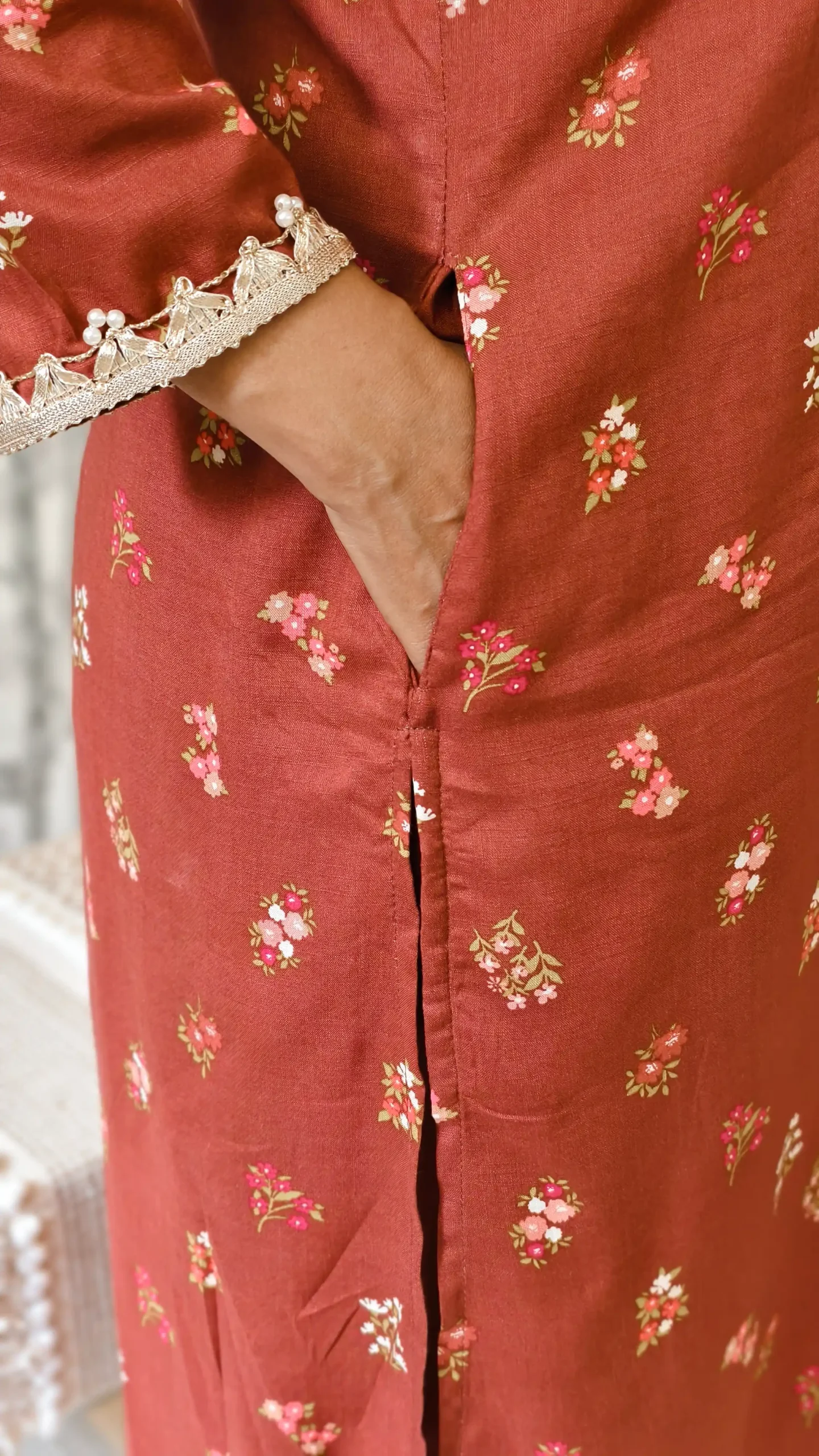 Nine2Five Rust Ethnic Co-ord Set with Lace Detail
